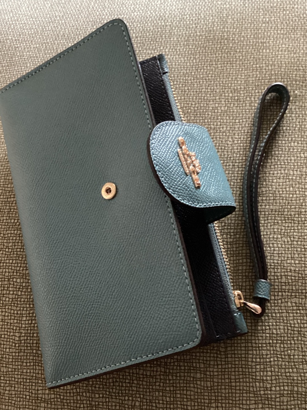 Coach Green Leather Wristlet Wallet with Gold-Tone Accent